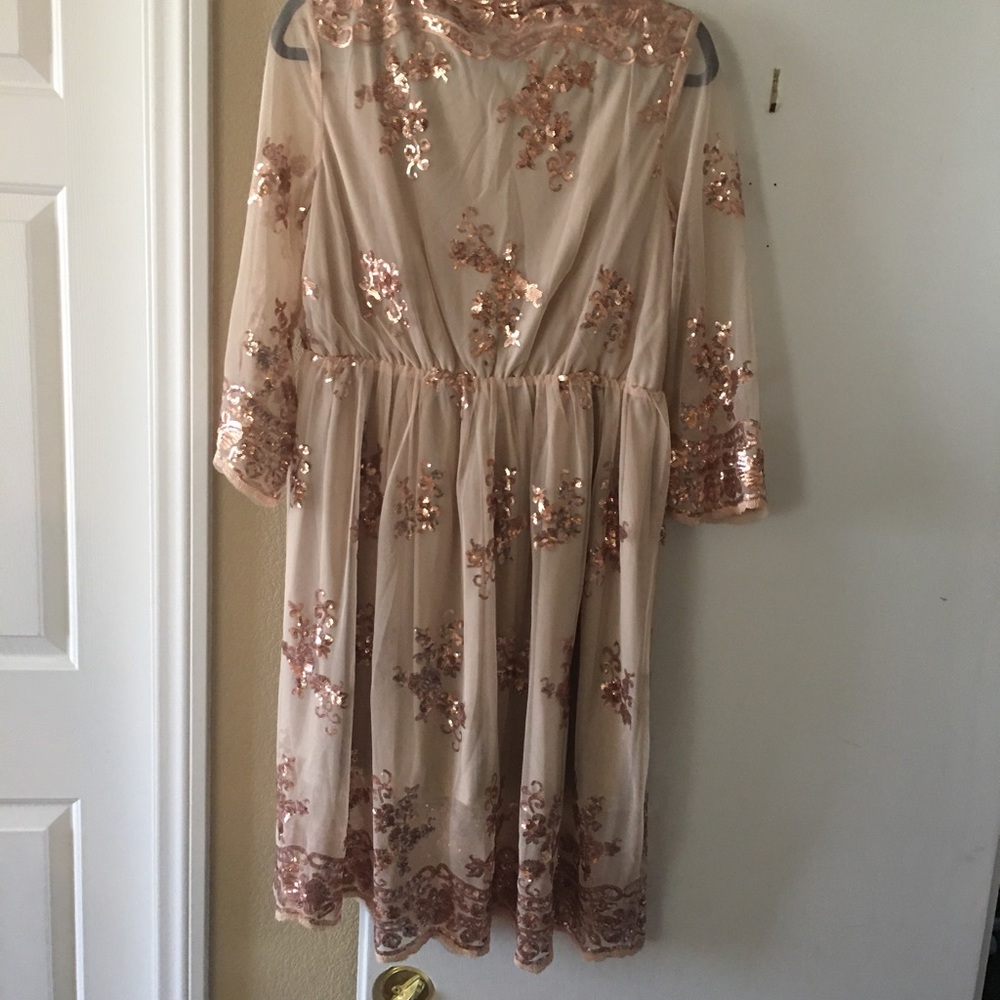Beautiful Beige dress with copper sequence